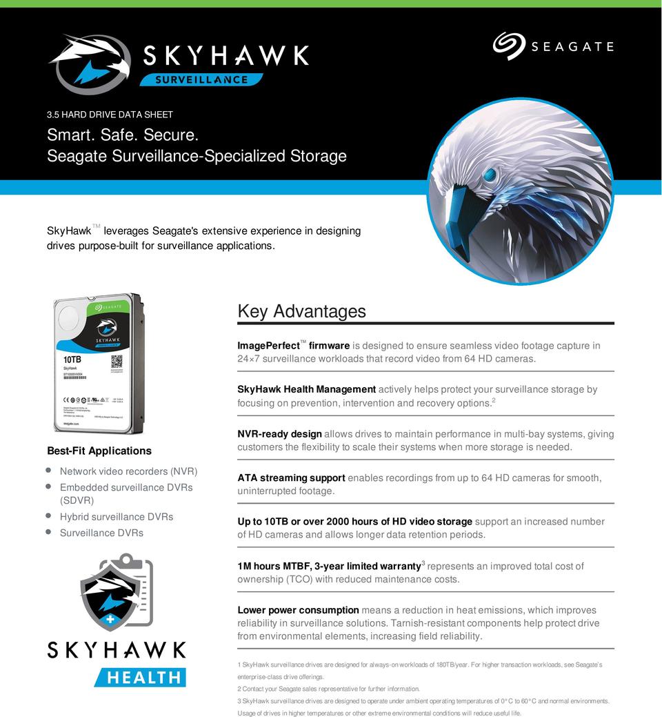 10TB Seagate 3.5 7200rpm Skyhawk Surveillance HDD PN ST10000VE001 0